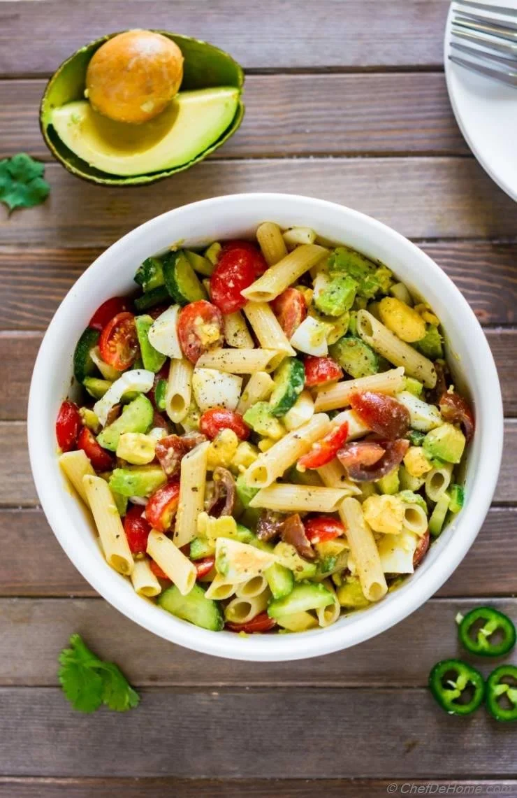 Avocado Deviled Egg Pasta Salad