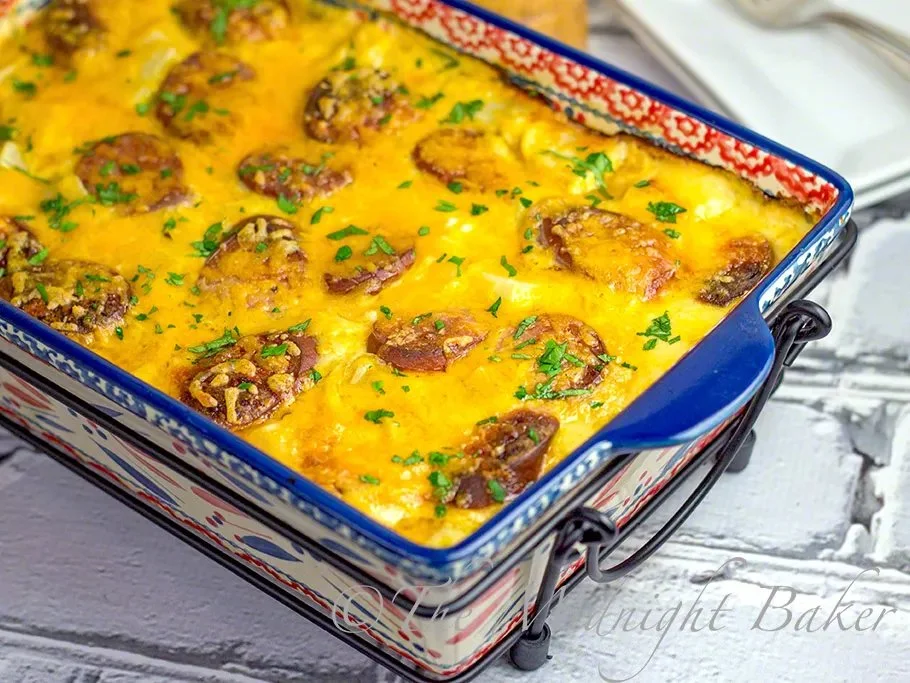 Cheesy Kielbasa Potato Bake