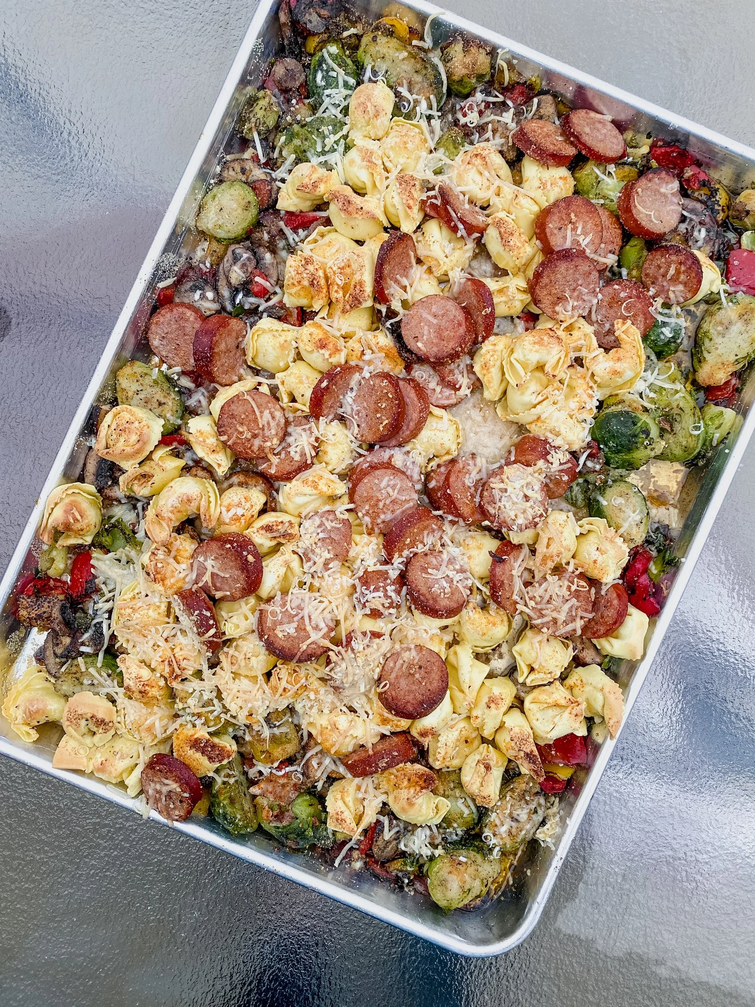 Easy Sheet Pan Tortellini with Kielbasa