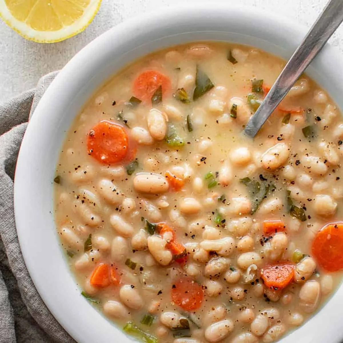 Greek Lemon Garlic White Bean Soup