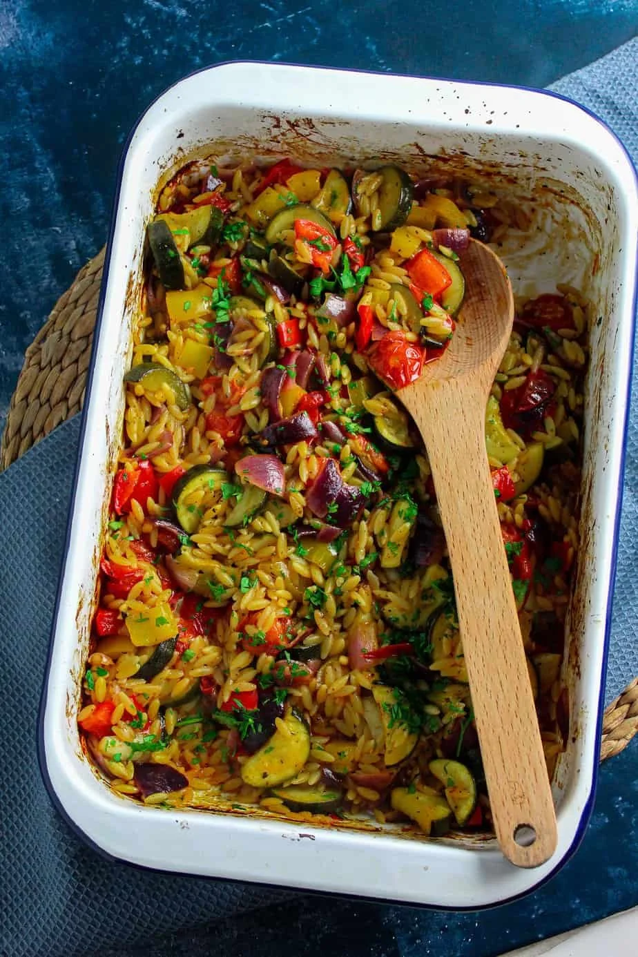 Roasted Mediterranean Vegetables Orzo Bake