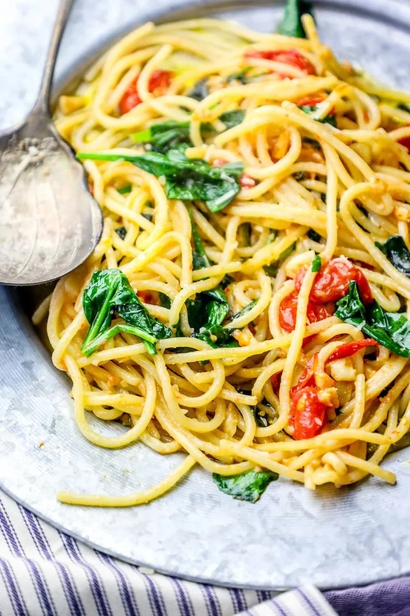 Spinach Parmesan Garlic Butter Spaghetti