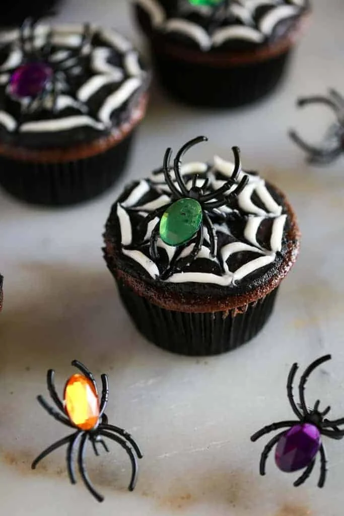 Spooky spider cupcakes decorated for Halloween