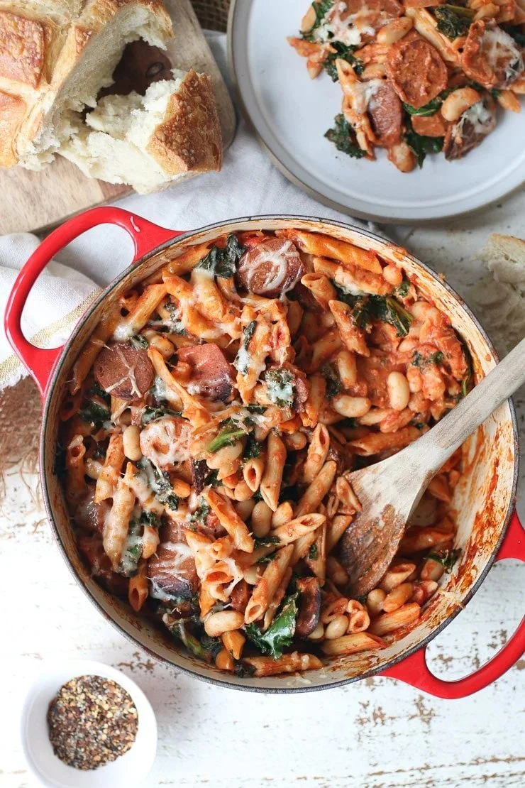 Vegan Sausage Pasta Bake with Kale